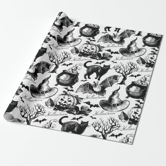 Schets Halloween naadloos patroon Cadeaupapier (Uitgerold)