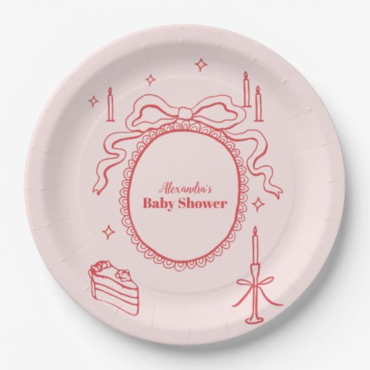 Schets Hand getrokken boog Baby shower Papieren Bordje (Voorkant)