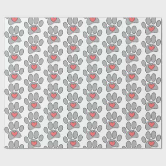 Schets Hond Poot Red Heart Art Cadeaupapier (Vlak)