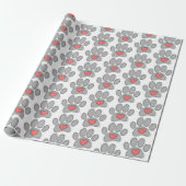 Schets Hond Poot Red Heart Art Cadeaupapier (Uitgerold)