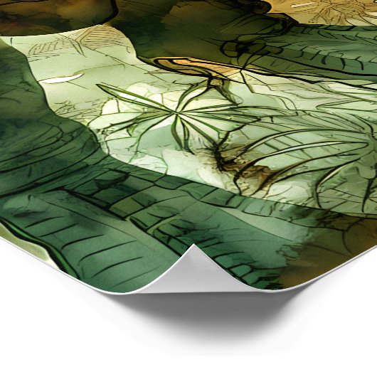 Schets in Oker Alcohol Ink Tyrannosaurus Poster (Hoek)