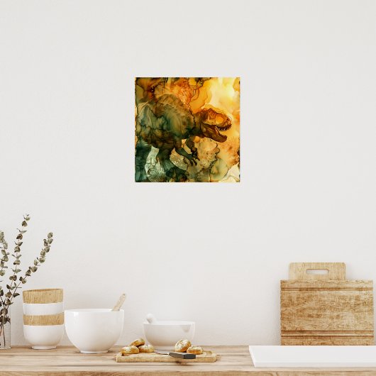 Schets in Oker Alcohol Ink Tyrannosaurus Poster (Keuken)