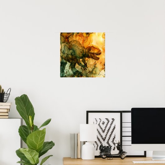 Schets in Oker Alcohol Ink Tyrannosaurus Poster (Thuiskantoor)