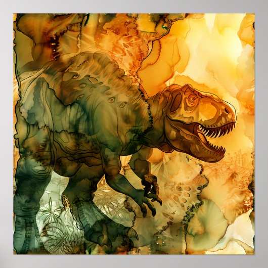 Schets in Oker Alcohol Ink Tyrannosaurus Poster (Voorkant)