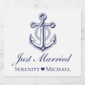 Schets Just Married Navy Blauwe Anker Trouwen Likeurfles Etiket (Enkel label)
