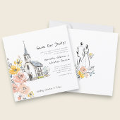 Schets Kerk Bloemige Aquarel Save the Date
