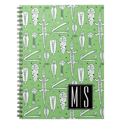 Schets Krokodil Patroon | Monogram Notitieboek (Voorkant)