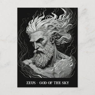 Schets Kunst Zwart en Witte Zeus God van de hemel Briefkaart