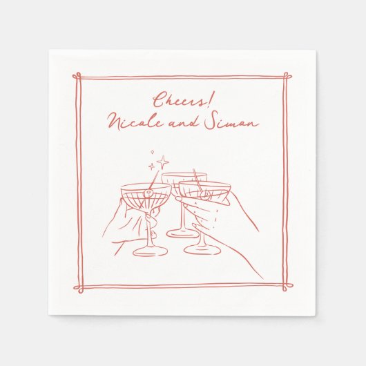 Schets lijst Whimsical Champagne glazen bruiloft Servet (Voorkant)