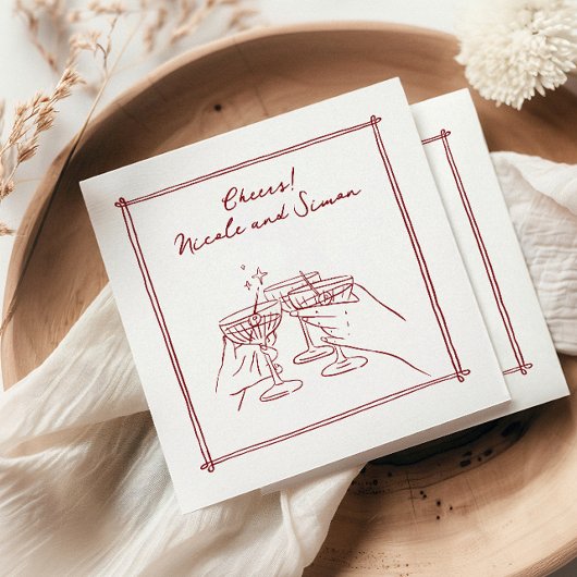 Schets lijst Whimsical Champagne glazen bruiloft Servet