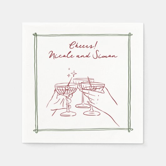 Schets lijst Whimsical Champagne glazen bruiloft Servet (Voorkant)