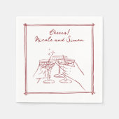 Schets lijst Whimsical Champagne glazen bruiloft Servet (Voorkant)