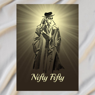 Schets  Mannen Grijs Zwart Grappig Nifty Fifty Kaart