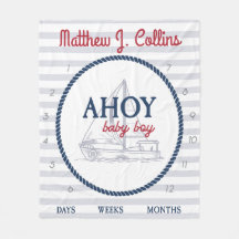 Schets Matroos Ahoy Baby Jongen Zeilboot Mijlpaal