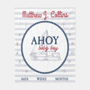Schets Matroos Ahoy Baby Jongen Zeilboot Mijlpaal Fleece Deken
