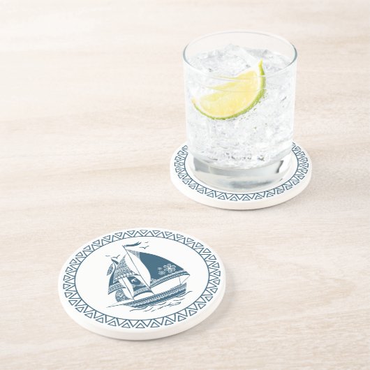 Schets met een marinesoldenzeilboot zandsteen onderzetter (Zijkant)