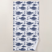  schets Nautical Fish, Waves & Anchor White Strandlaken (Voorkant)