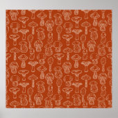 Schets Paddenstoelen: Schattigee naadloze achtergr Poster (Voorkant)