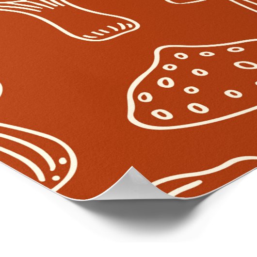 Schets Paddenstoelen: Schattigee naadloze achtergr Poster (Hoek)