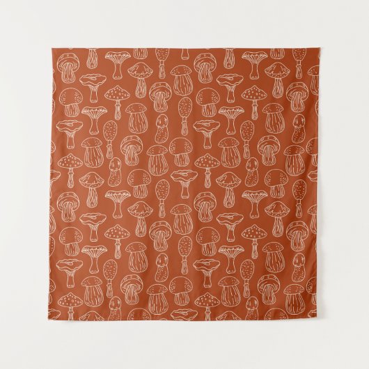 Schets Paddenstoelen: Schattigee naadloze achtergr Wandkleed (Voorkant)