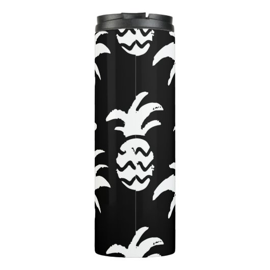 Schets palmbomen, ananas, monochroom patroon. thermosbeker (Achterkant)