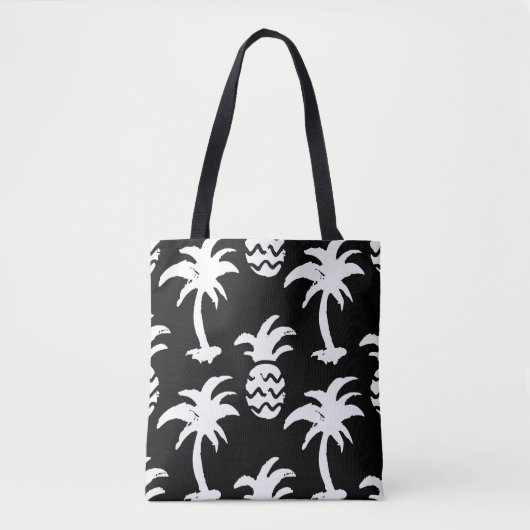 Schets palmbomen, ananas, monochroom patroon. tote bag (Voorkant)