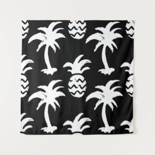 Schets palmbomen, ananas, monochroom patroon. wandkleed