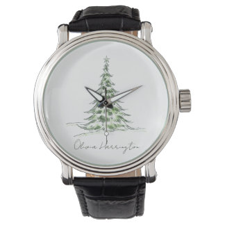 Schets Pine Kerstboom Minimale scriptnaam Horloge