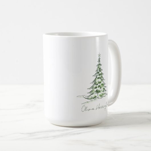 Schets Pine Kerstboom Minimale scriptnaam Koffiemok (Voorkant rechts)