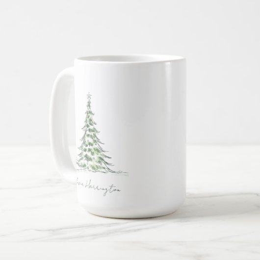 Schets Pine Kerstboom Minimale scriptnaam Koffiemok (Voorkant links)