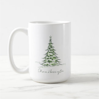 Schets Pine Kerstboom Minimale scriptnaam Koffiemok