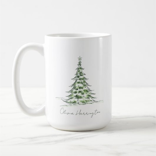 Schets Pine Kerstboom Minimale scriptnaam Koffiemok (Links)