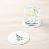 Schets Pine Kerstboom Minimale scriptnaam Ronde Kartonnen Onderzetter (Insitu)