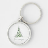 Schets Pine Kerstboom Minimale scriptnaam Sleutelhanger (Voorkant)