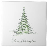 Schets Pine Kerstboom Minimale scriptnaam Tegeltje (Voorkant)