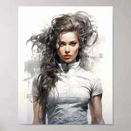 Schets portret van een mooie jonge vrouw poster