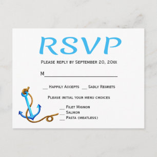 Schets Scheepvaart RSVP Blauwe Turquoise Anker Tro Uitnodiging Briefkaart