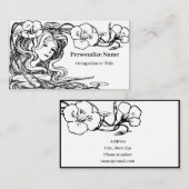 Schets tekening van mooie vrouw vloeiend haar visitekaartje (Voorkant / Achterkant)