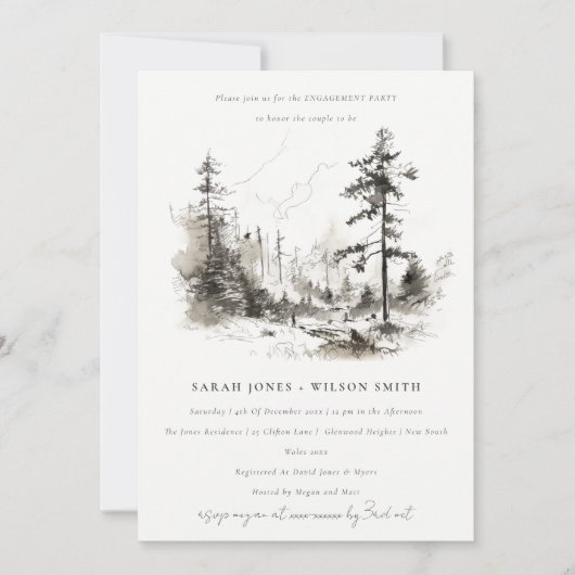 Schets van berglandschap met pijnbomen Huwelijksaa Kaart (Voorkant)