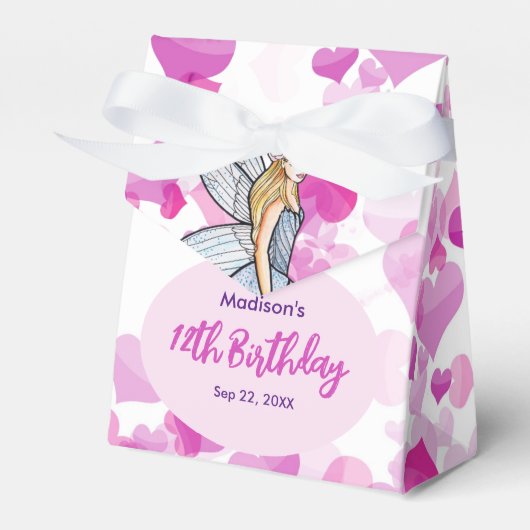 Schets van Birthday Fairy Princess Roze Harten Mod Bedankdoosjes (Voorkant Zijde)