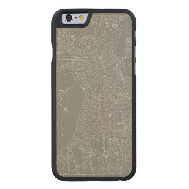 Schets van Boston City Map Carved Wood iPhone Hoesje (Achterkant)