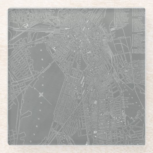 Schets van Boston City Map Glazen Onderzetter (Voorkant)