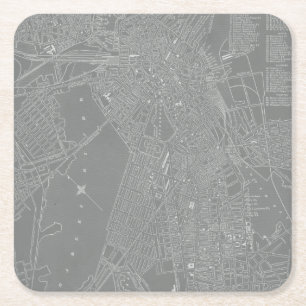 Schets van Boston City Map Kartonnen Onderzetters