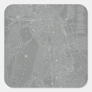Schets van Boston City Map Vierkante Sticker