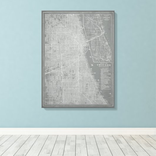Schets van Chicago City Map Canvas Afdruk (Insitu (Houten vloer))