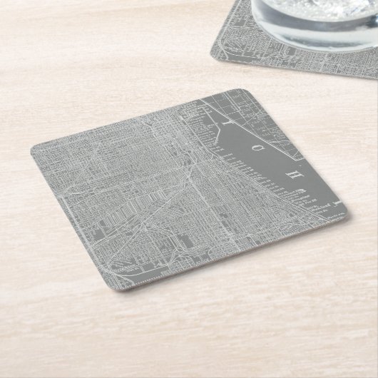 Schets van Chicago City Map Kartonnen Onderzetters (Schuin)