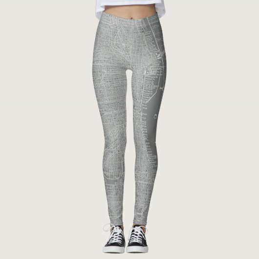 Schets van Chicago City Map Leggings (Voorkant)