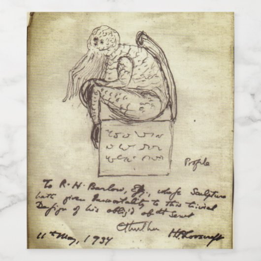 Schets van Cthulhu door Lovecraft Wijn Etiket (Enkel label)