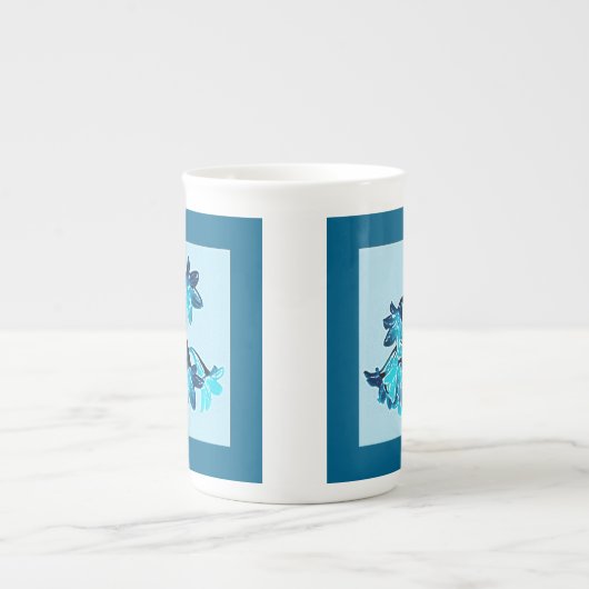 Schets van Daylilies - Cobalt en Sky Blue Porselein Kop (Voorkant)