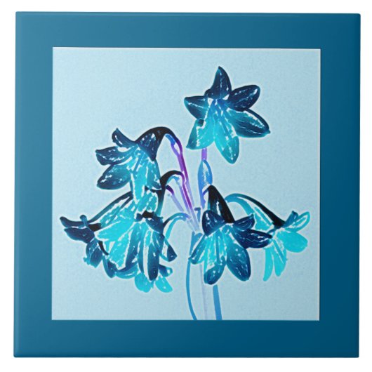 Schets van Daylilies - Cobalt en Sky Blue Tegeltje (Voorkant)